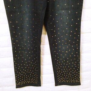 DG2 Diane Gilman Denim Mom Jeans -16P Metallic Studs Comfort Cropped Pants Navy